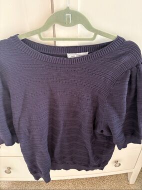 Free Assembly Women's Navy Textured Crewneck Short Sleeve Sweater 2XL